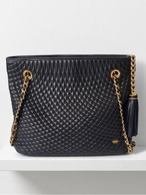 Bally Lambskin Chevron Quilting Leather Chain Tassel Tote Bag - Vintage Luxury
